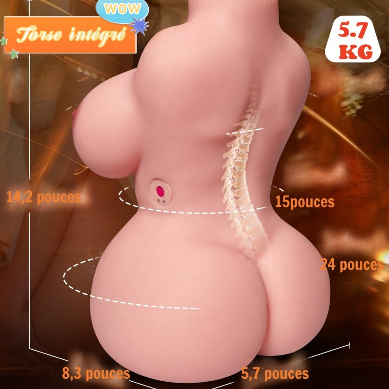 Poupée sexuelle Gina avec 10 modes de vibration, gros seins, fesses généreuses, vagin rebondi, anus serré