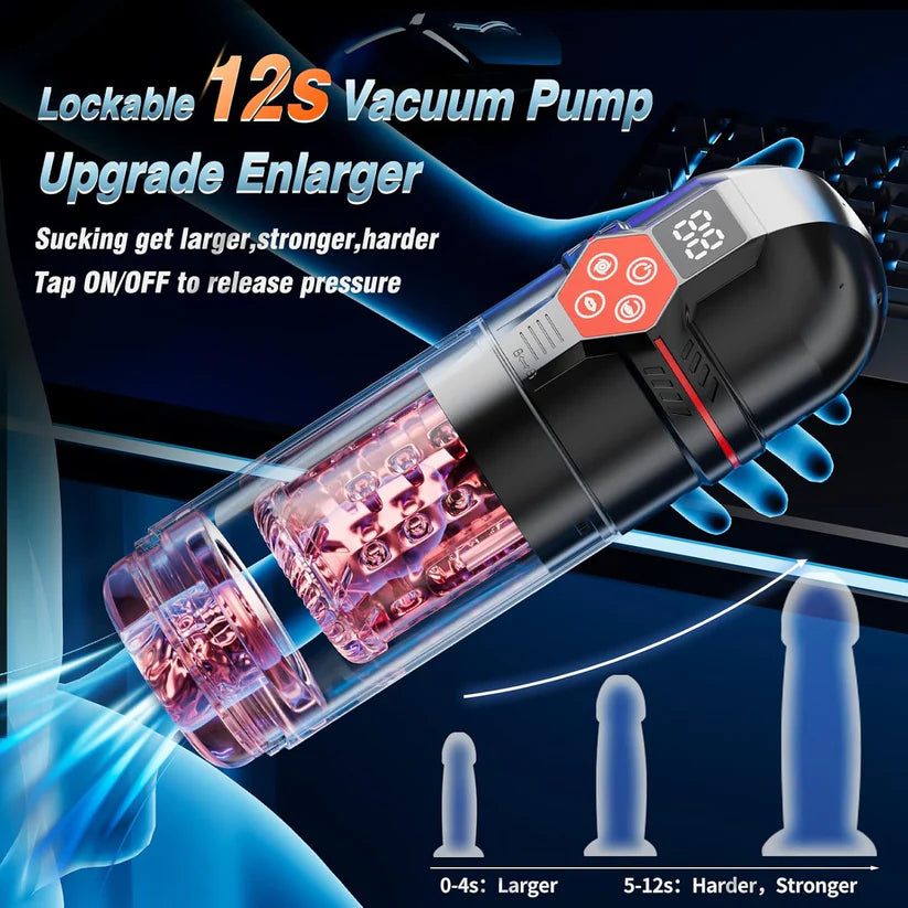 Superjoyg™Male Masturbator Penis Pump – 12-Level Vacuum, 7-Mode Thrusting, Rotating, Vibrating & Sucking with LCD Display