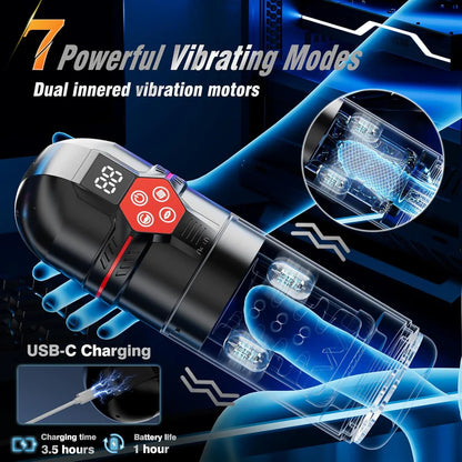 Superjoyg™Male Masturbator Penis Pump – 12-Level Vacuum, 7-Mode Thrusting, Rotating, Vibrating & Sucking with LCD Display